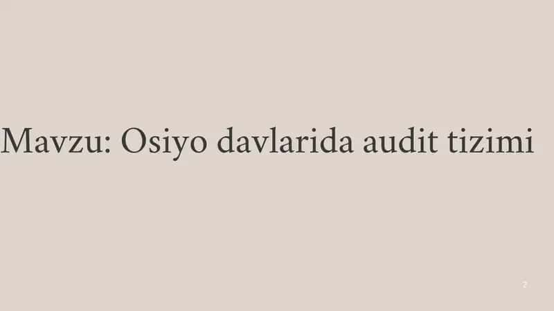 osiyo davlatlarida audit tizimi