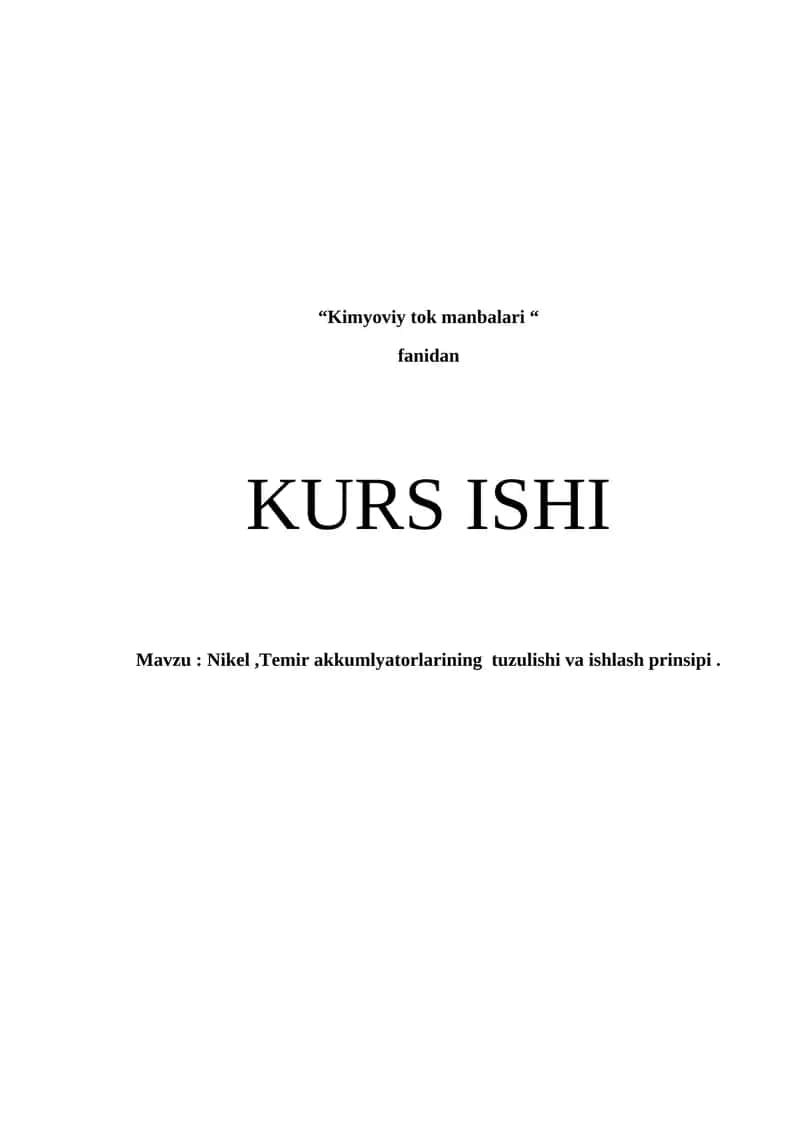 Nikel, Temir Akkumlyatorlari tuzilishi va ishlash prinsipi