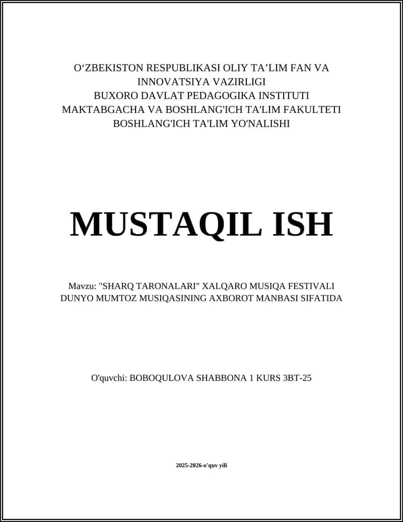 "SHARQ TARONALARI" XALQARO MUSIQA FESTIVALI