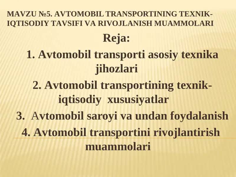 Аvtomobil trаnsporti texnikа jihozlаri