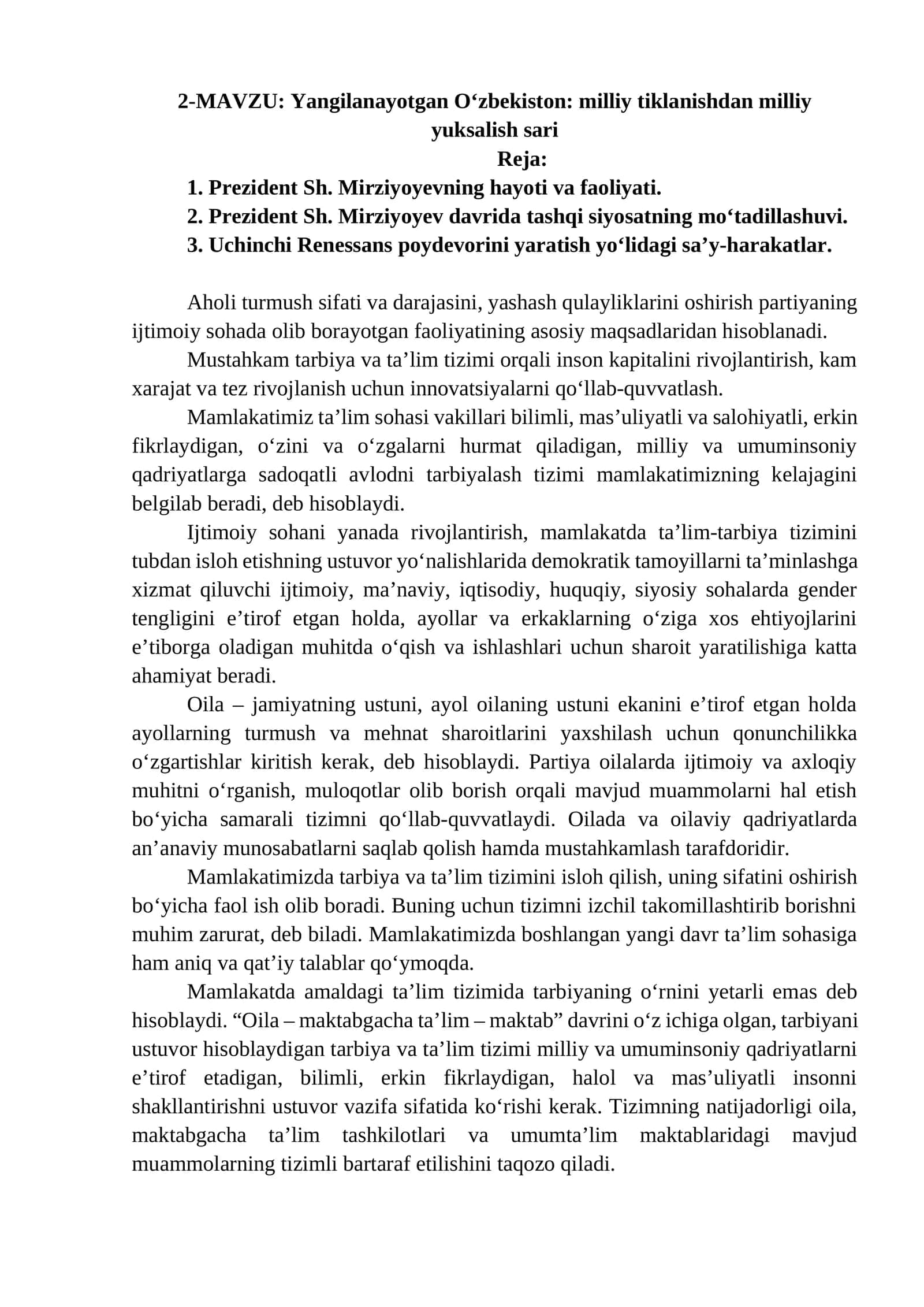 Yangilanayotgan O‘zbekiston: milliy tiklanishdan milliy yuksalish sari