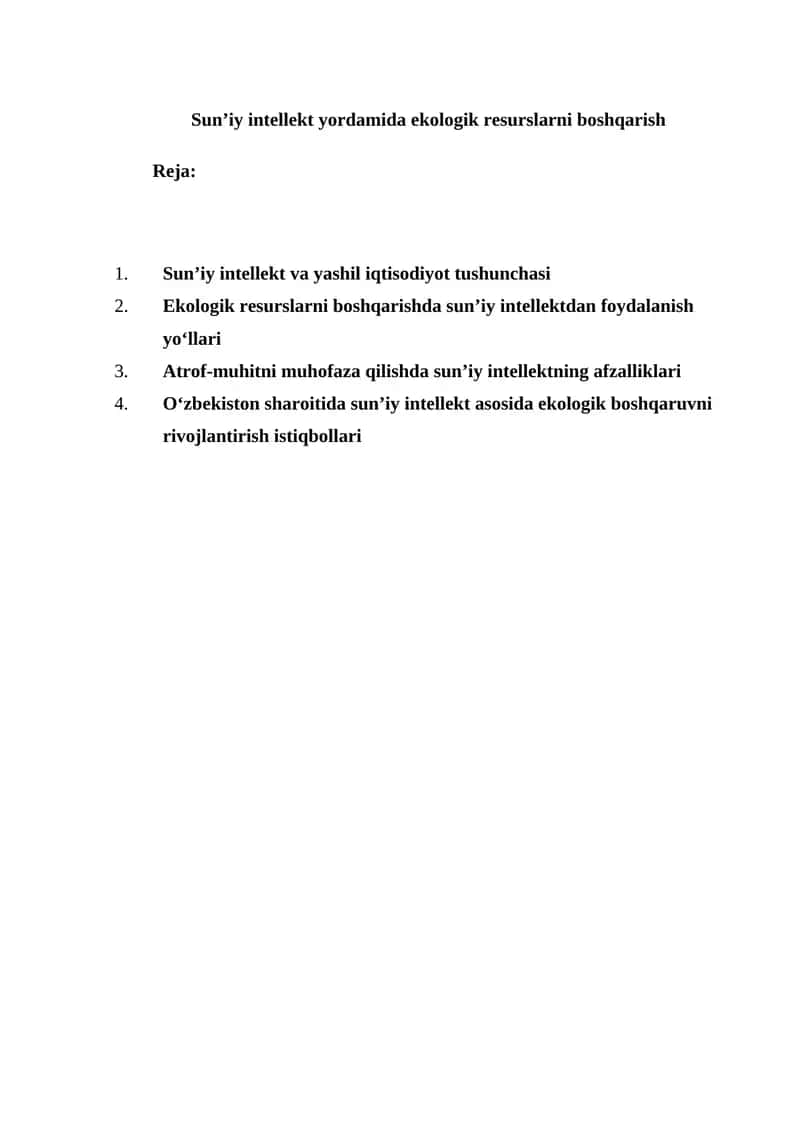 Sun’iy intellekt yordamida ekologik resurslarni boshqarish