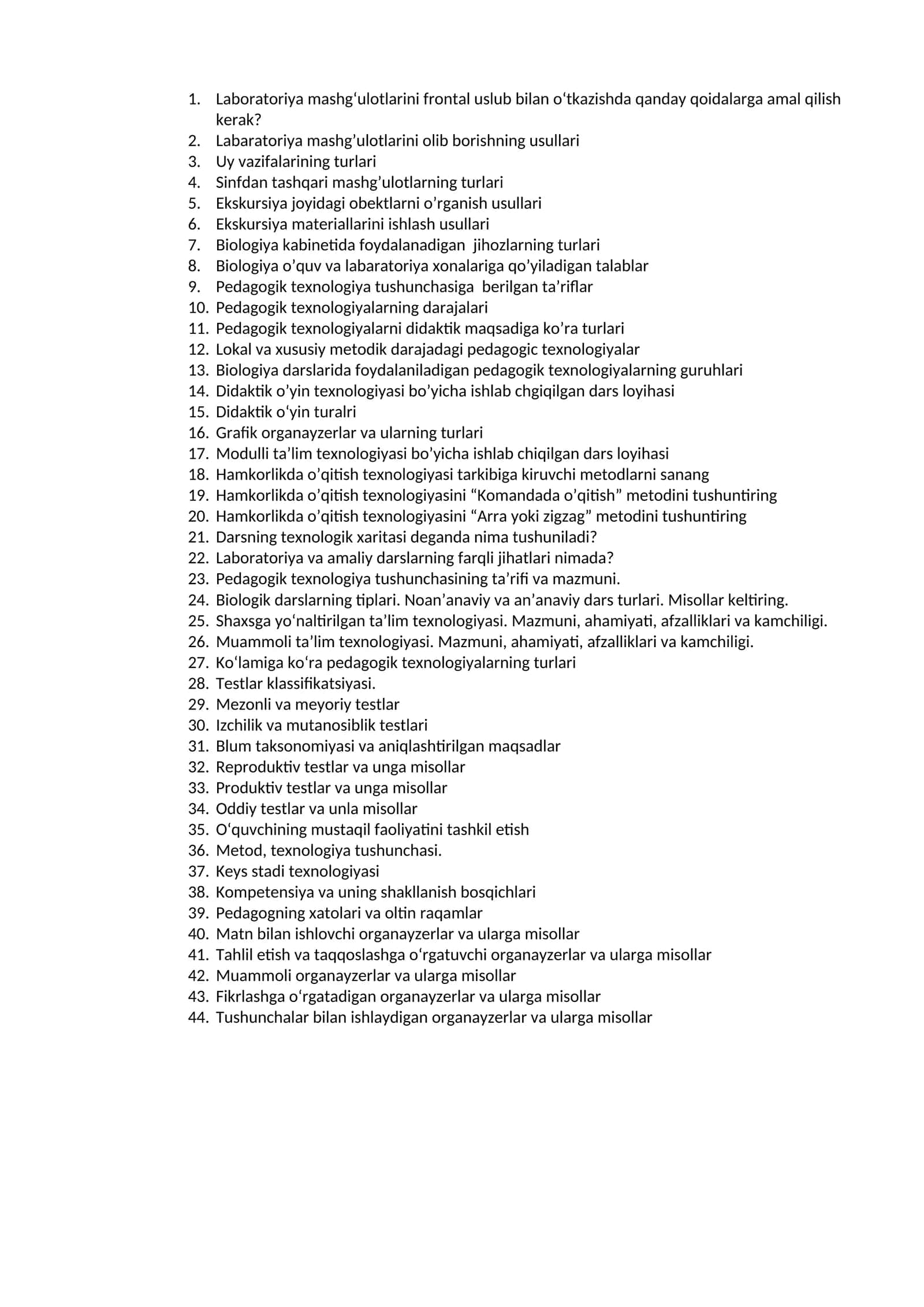 Biologiya darslarida foydalaniladigan pedagogik texnologiyalar