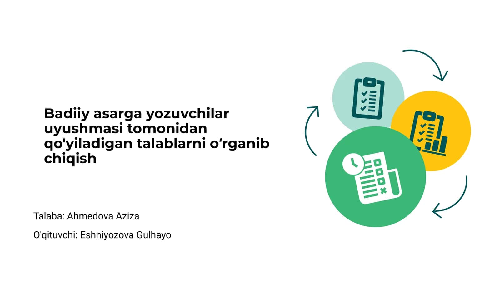 Badiiy asarga yozuvchilar uyushmasi tomonidan qo'yiladigan talablarni o‘rganib chiqish