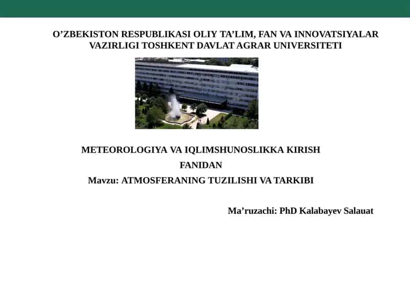 ATMOSFERANING TUZILISHI VA TARKIBI
