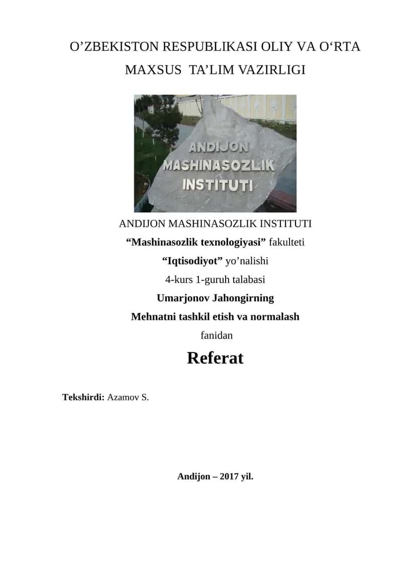 Mehnat intizomining o’rni va uni mustahkamlashga qaratilgan chora-tadbirlar