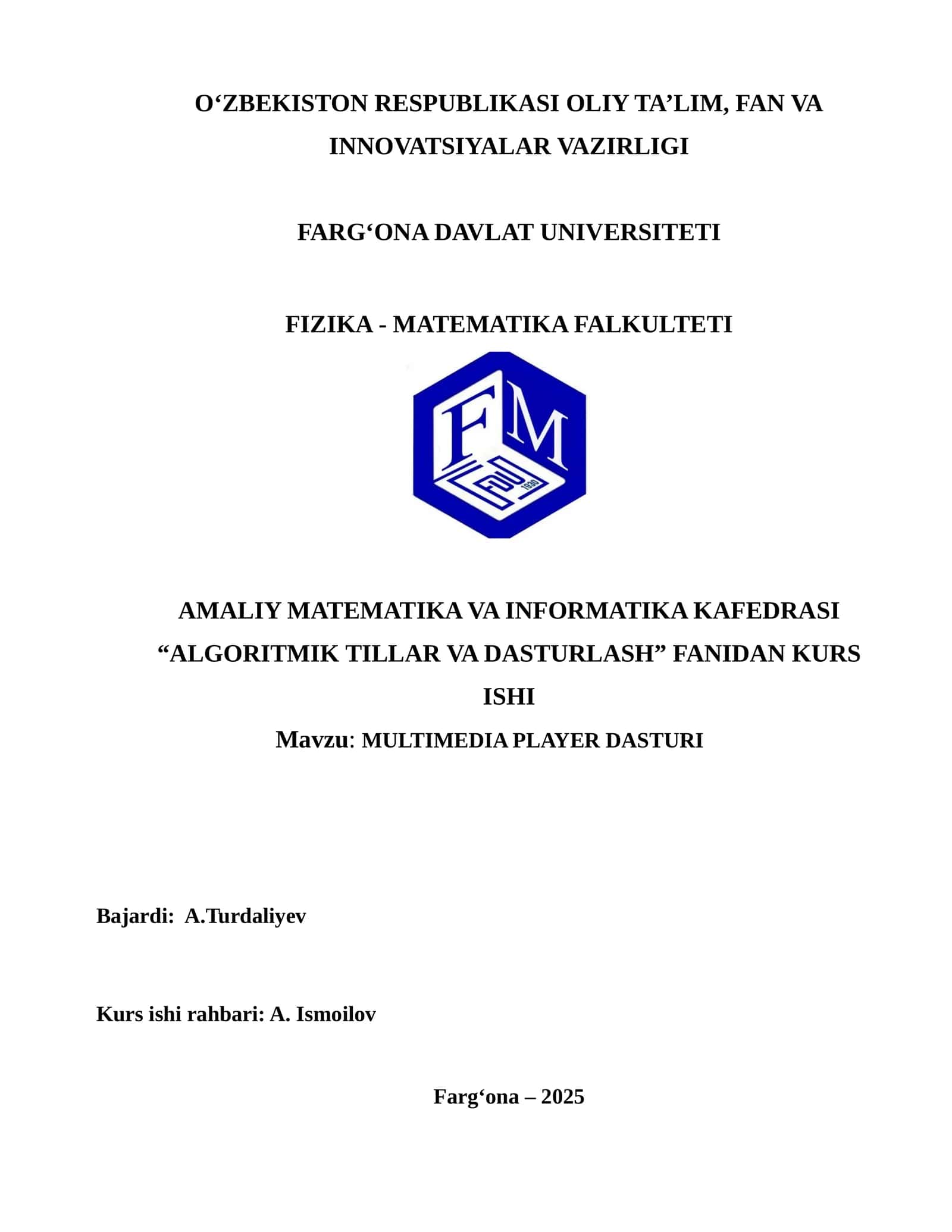 MULTIMEDIA PLAYER DASTURI