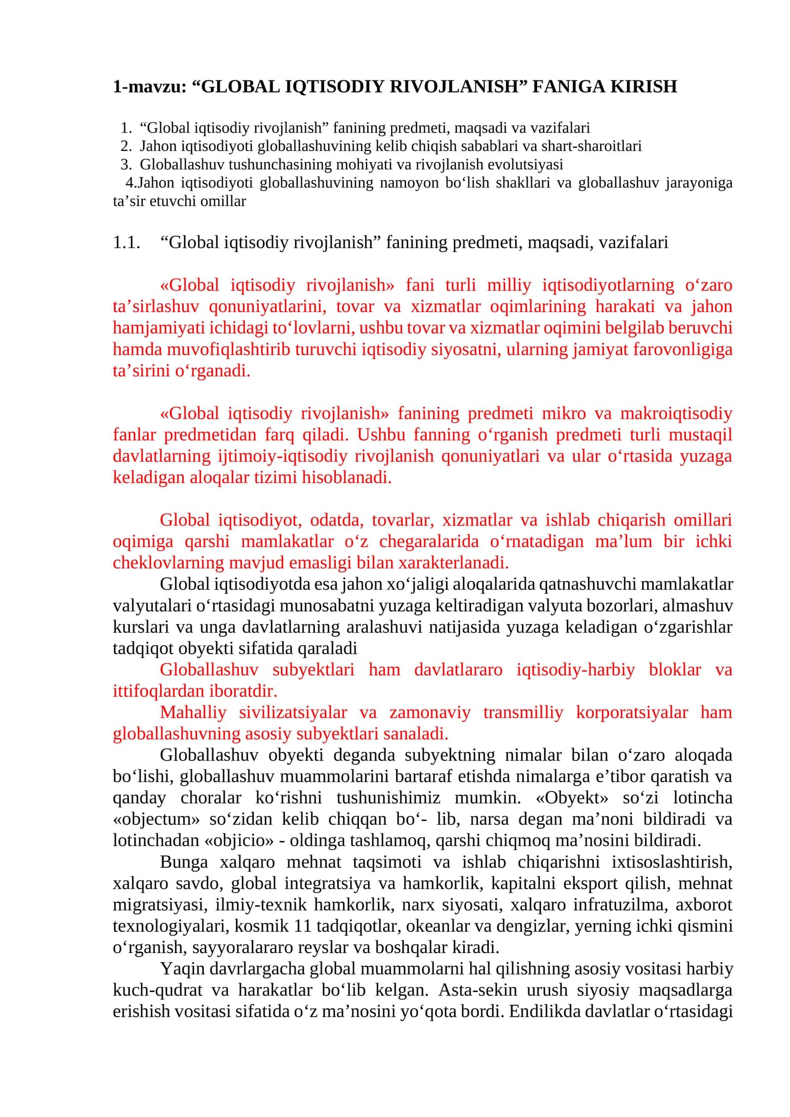 "GLOBAL IQTISODIY RIVOJLANISH" FANIGA KIRISH