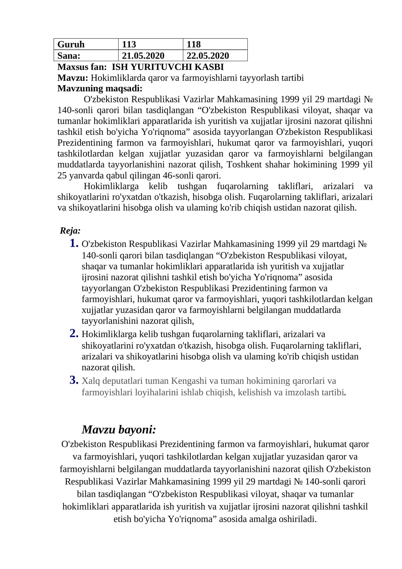Hokimliklarda qaror va farmoyishlarni tayyorlash tartibi