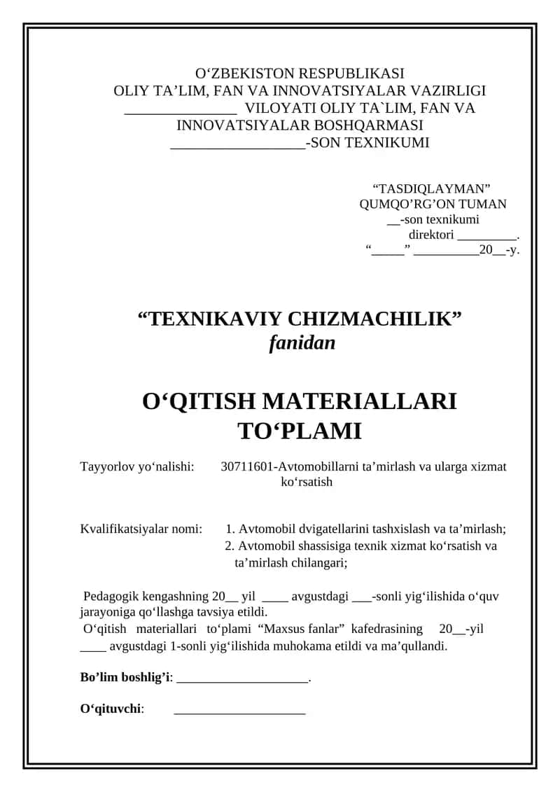 TEXNIKAVIY CHIZMACHILIK