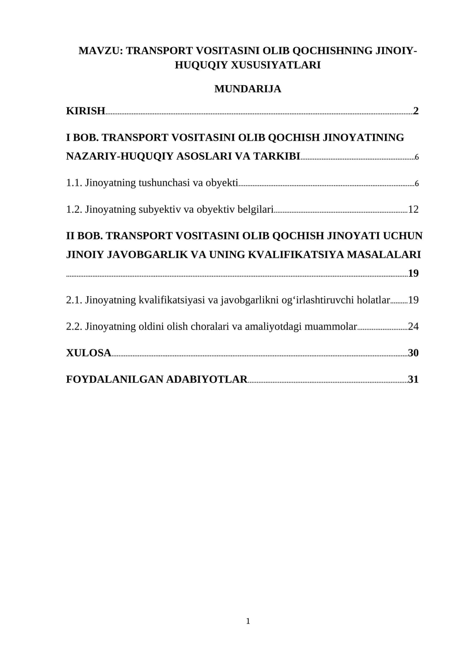 TRANSPORT VOSITASINI OLIB QOCHISHNING JINOIY-HUQUQIY XUSUSIYATLARI