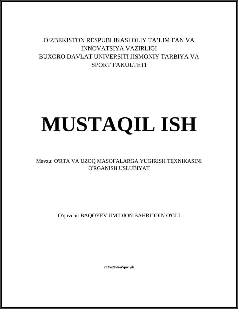 O'RTA VA UZOQ MASOFALARGA YUGIRISH TEXNIKASINI O'RGANISH USLUBIYAT