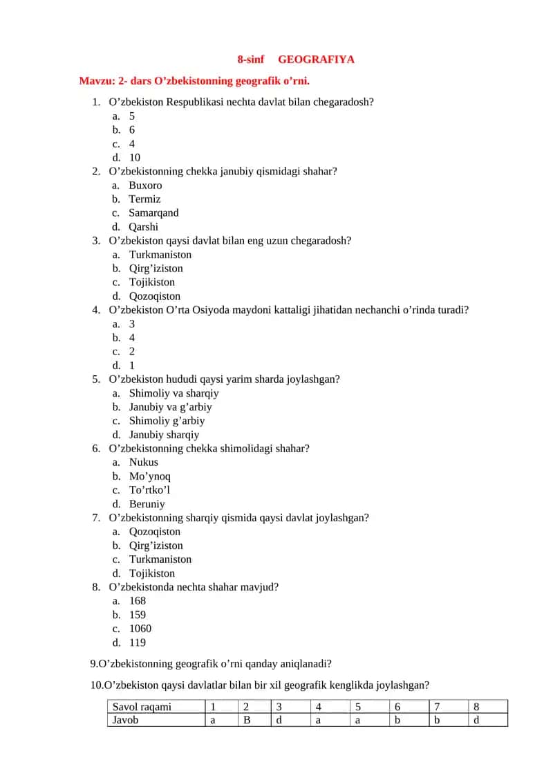 8-sinf GEOGRAFIYA