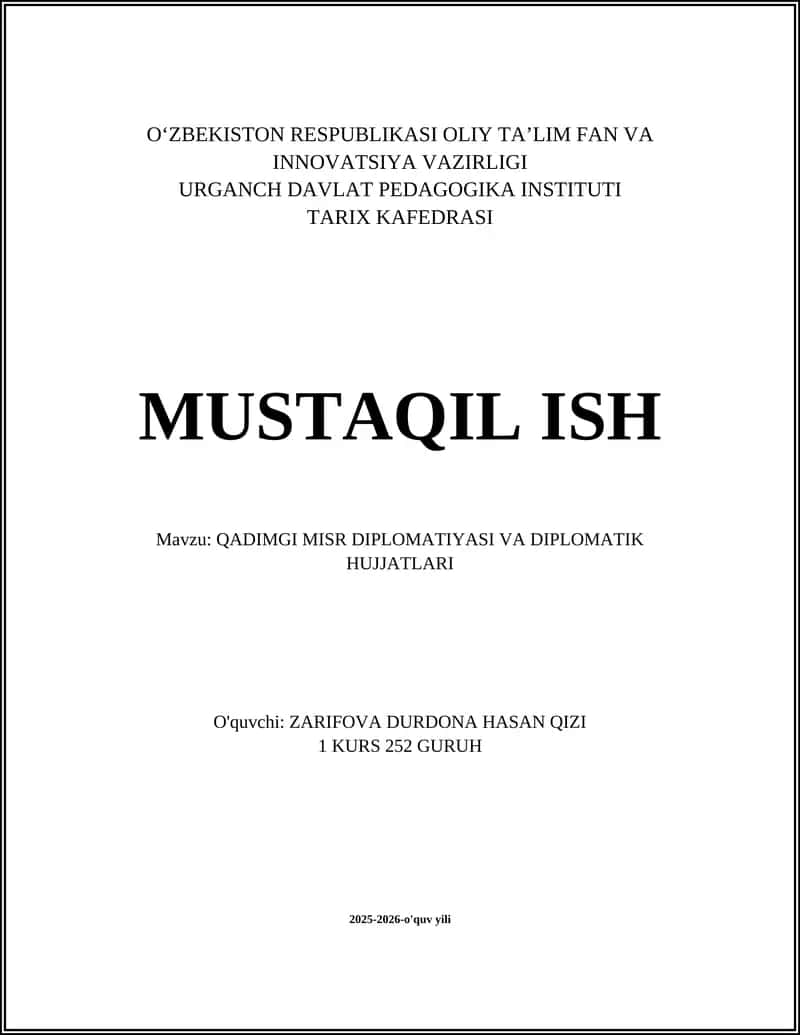 QADIMGI MISR DIPLOMATIYASI VA DIPLOMATIK HUJJATLARI