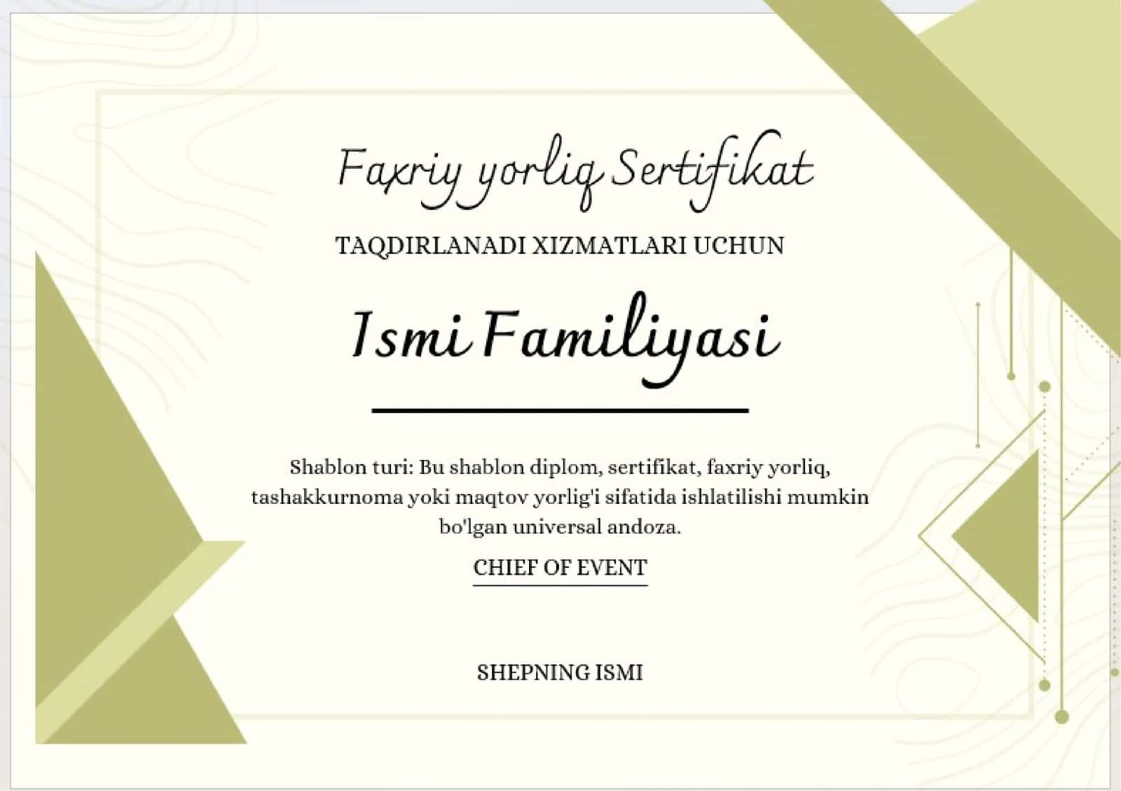 Faxriy yorliq Sertifikat