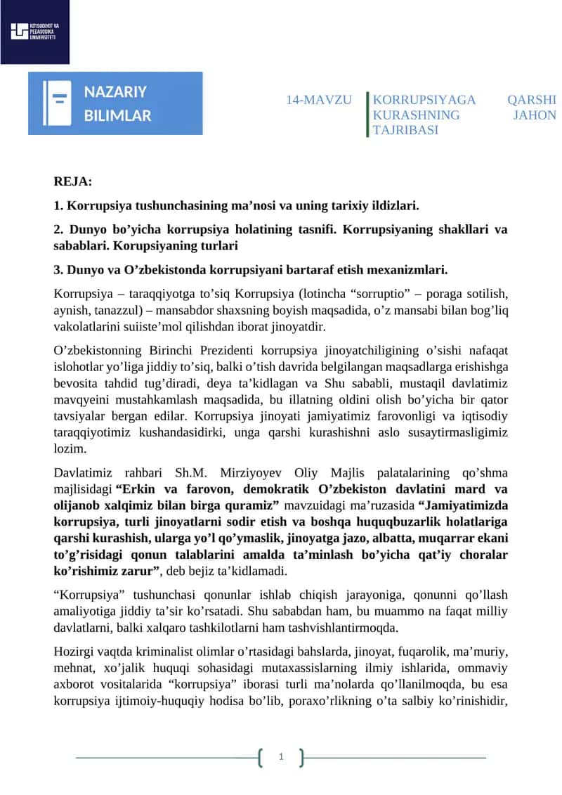 Korrupsiyaga qarshi kurashning jahon tajribasi