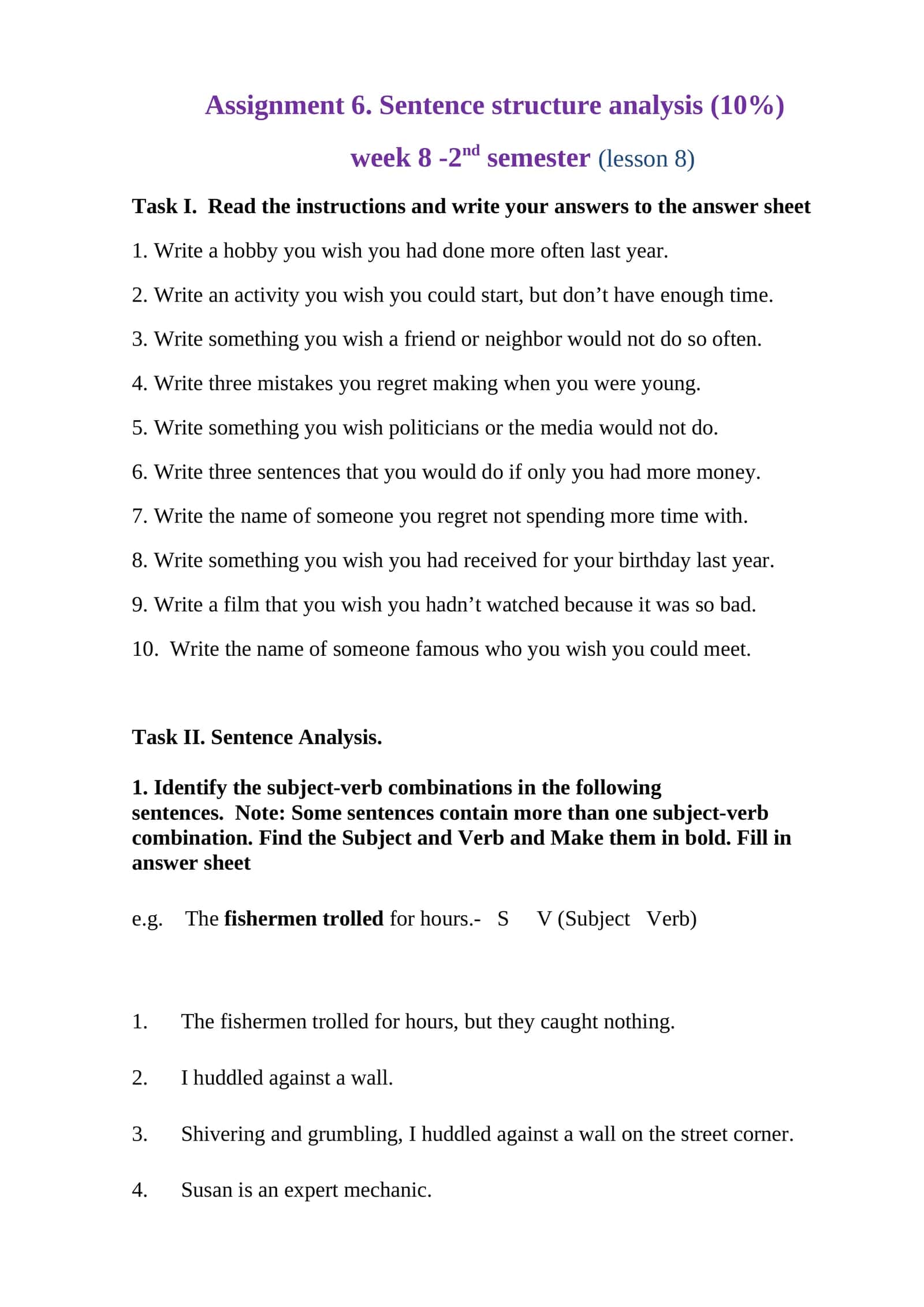 Assignment 6. Sentence structure analysis