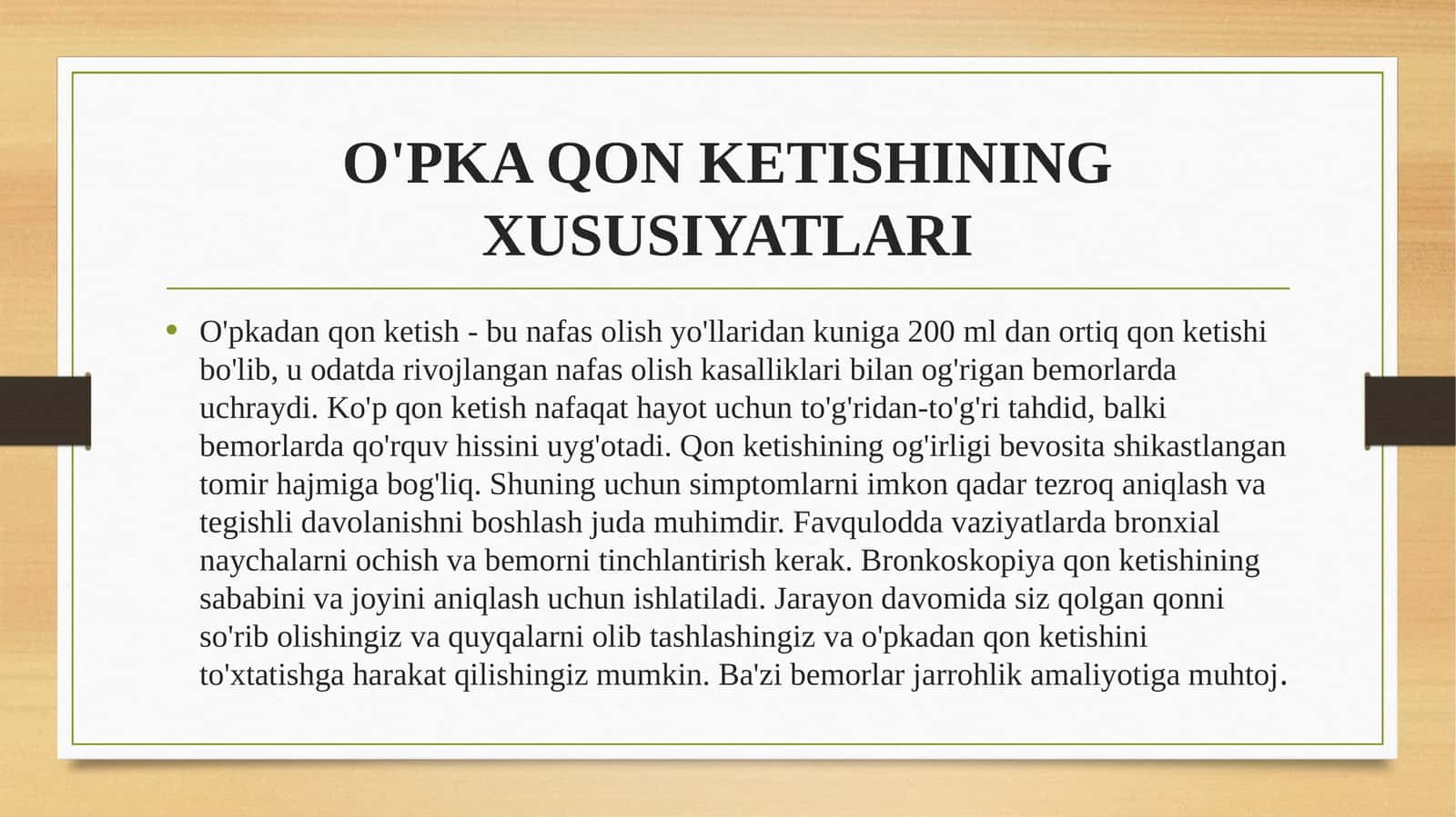 O'pkaqonketishining xususiyatlari