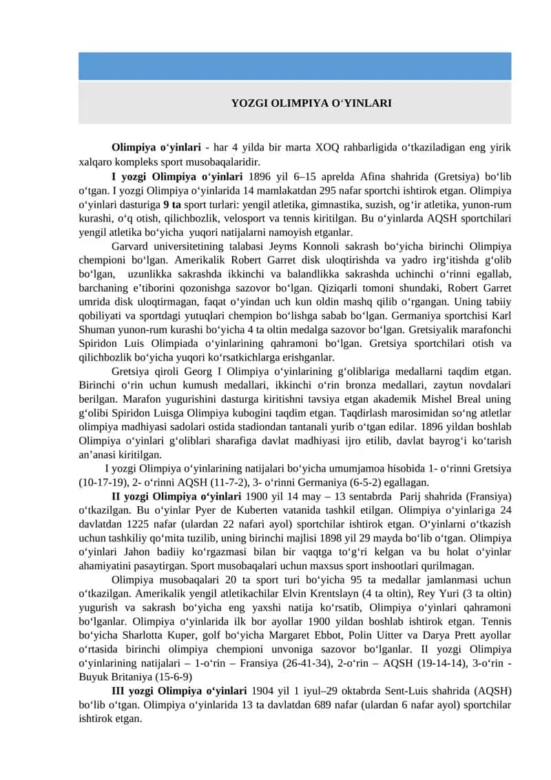 YOZGI OLIMPIYA O‘YINLARI