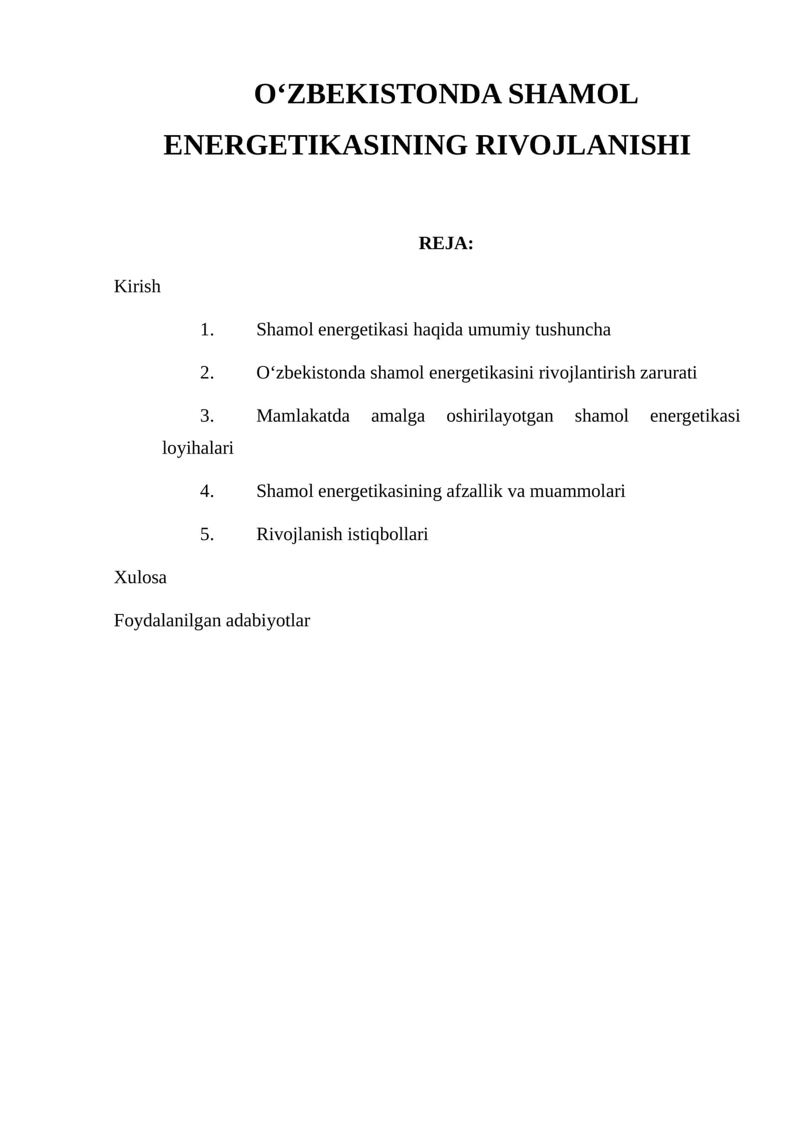 O‘zbekistonda Shamol Energetikasining Rivojlanishi