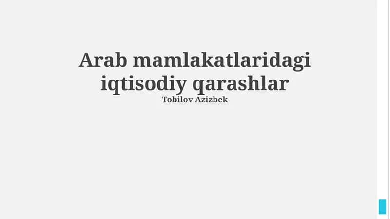 Arab mamlakatlaridagi iqtisodiy qarashlar
