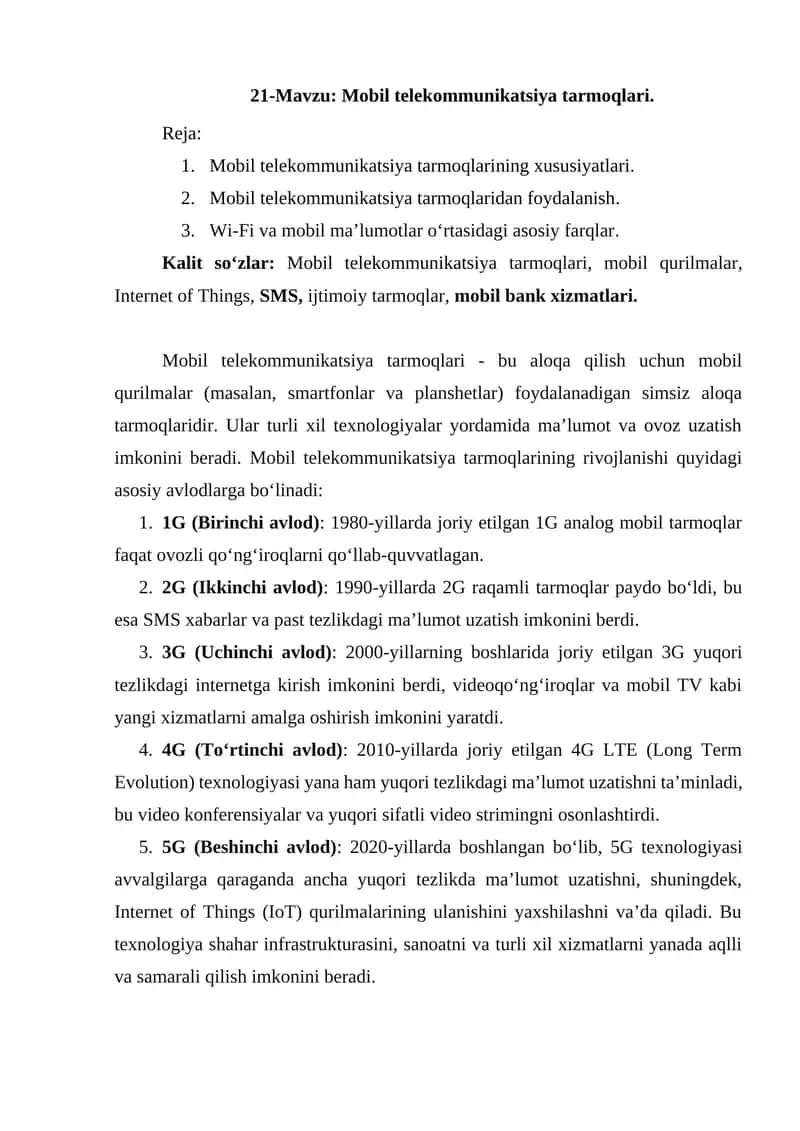 Mobil telekommunikatsiya tarmoqlari