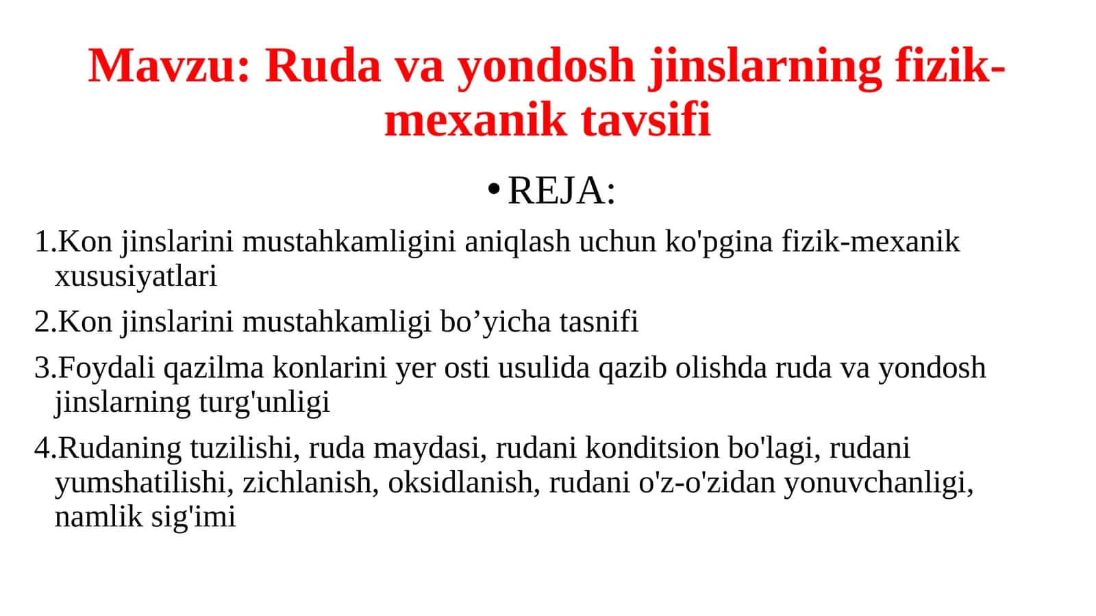 Ruda va yondosh jinslarning fizik-mexanik tavsifi