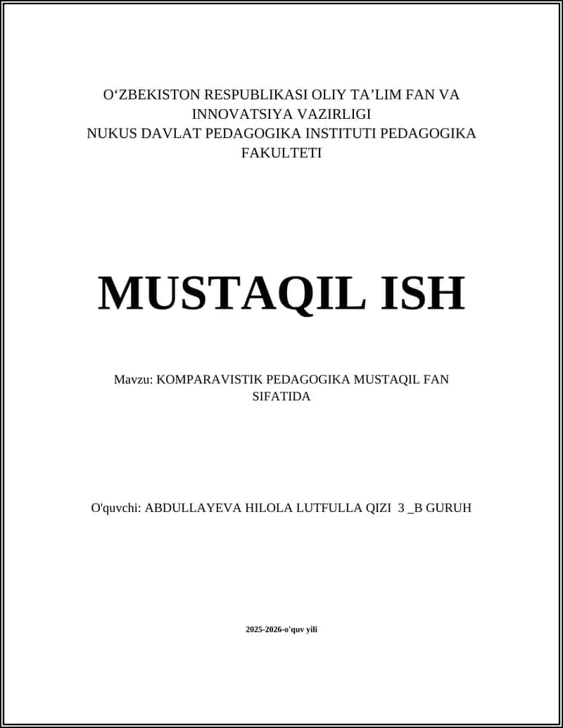 Komparavistik pedagogika mustaqil fan sifatida