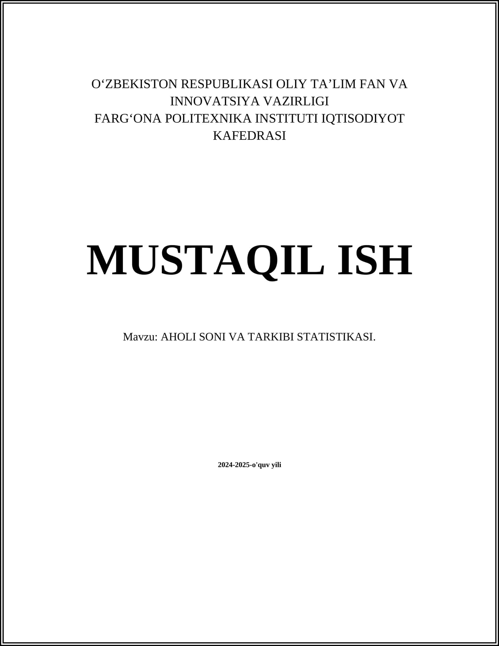 AHOLI SONI VA TARKIBI STATISTIKASI