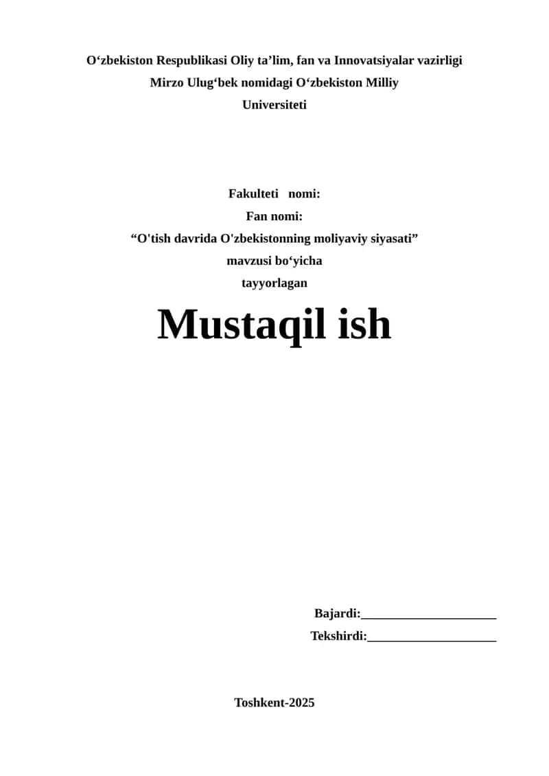 O'tish davrida O'zbekistonning moliyaviy siyasati