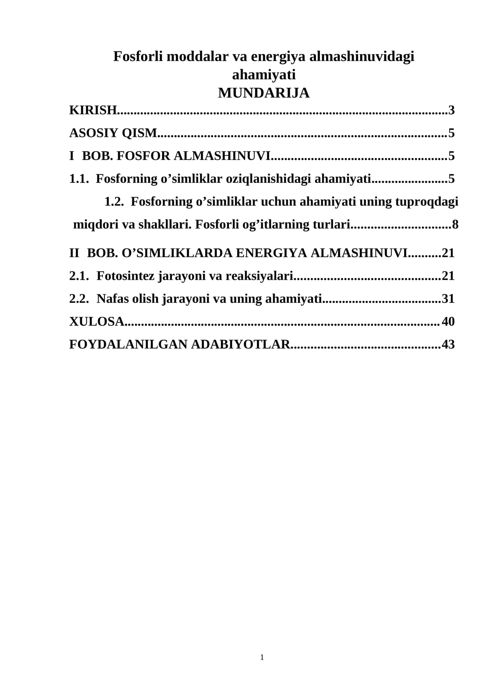 Fosforli moddalar va energiya almashinuvidagi ahamiyati