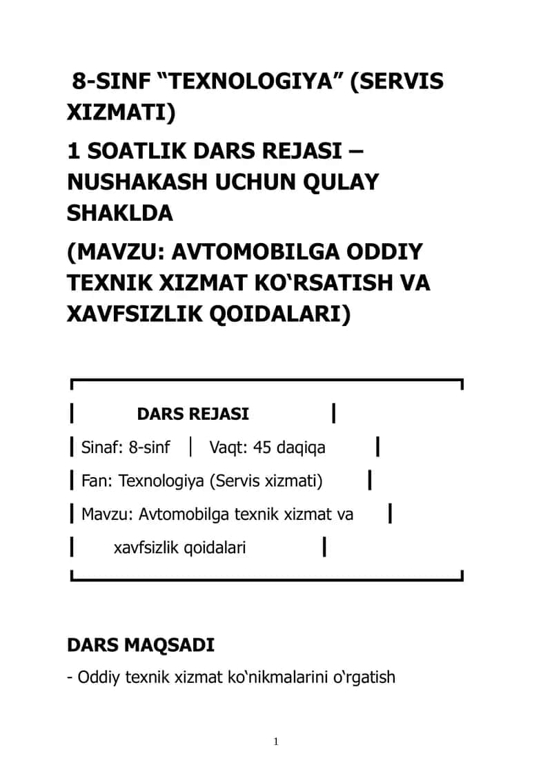 8-SINF “TEXNOLOGIYA” (SERVIS XIZMATI)