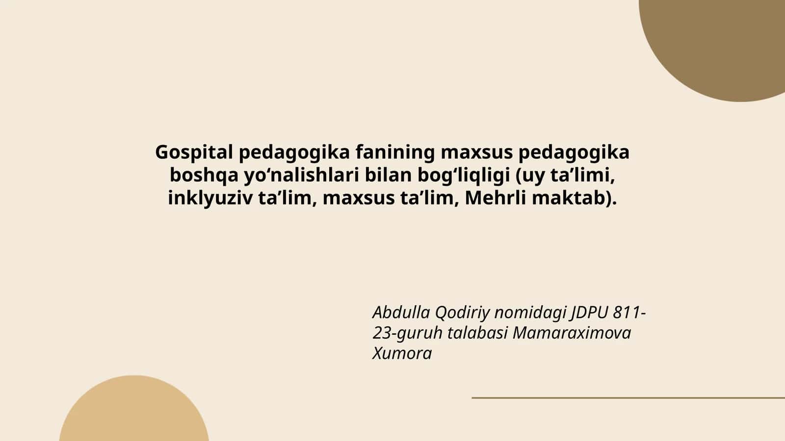 Gospital pedagogika fanining maxsus pedagogika boshqa yo‘nalishlari bilan bog‘liqligi