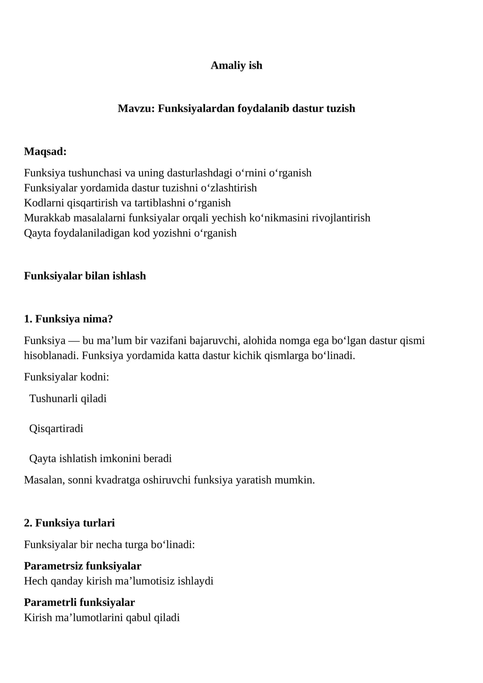 Funksiyalardan foydalanib dastur tuzish