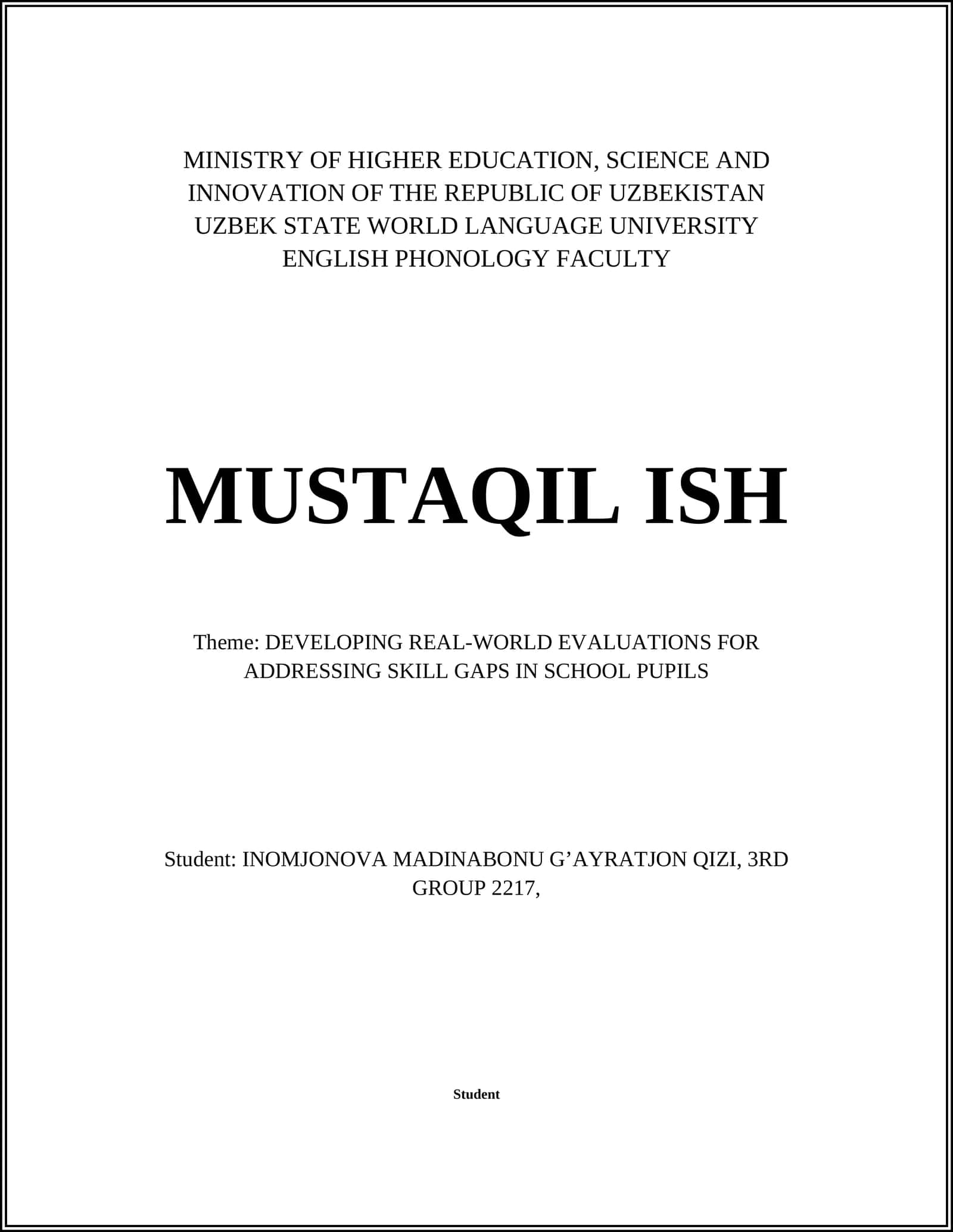 MUSTAQIL ISH: DEVELOPING REAL-WORLD EVALUATIONS