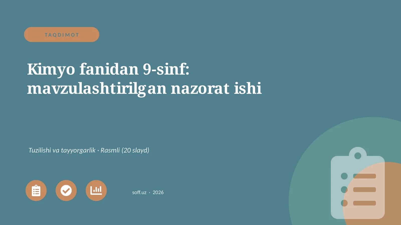 Kimyo fanidan 9-sinf: mavzulashtirilgan nazorat ishi