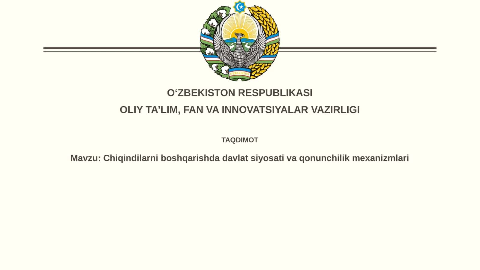 Chiqindilarni boshqarishda davlat siyosati va qonunchilik mexanizmlari