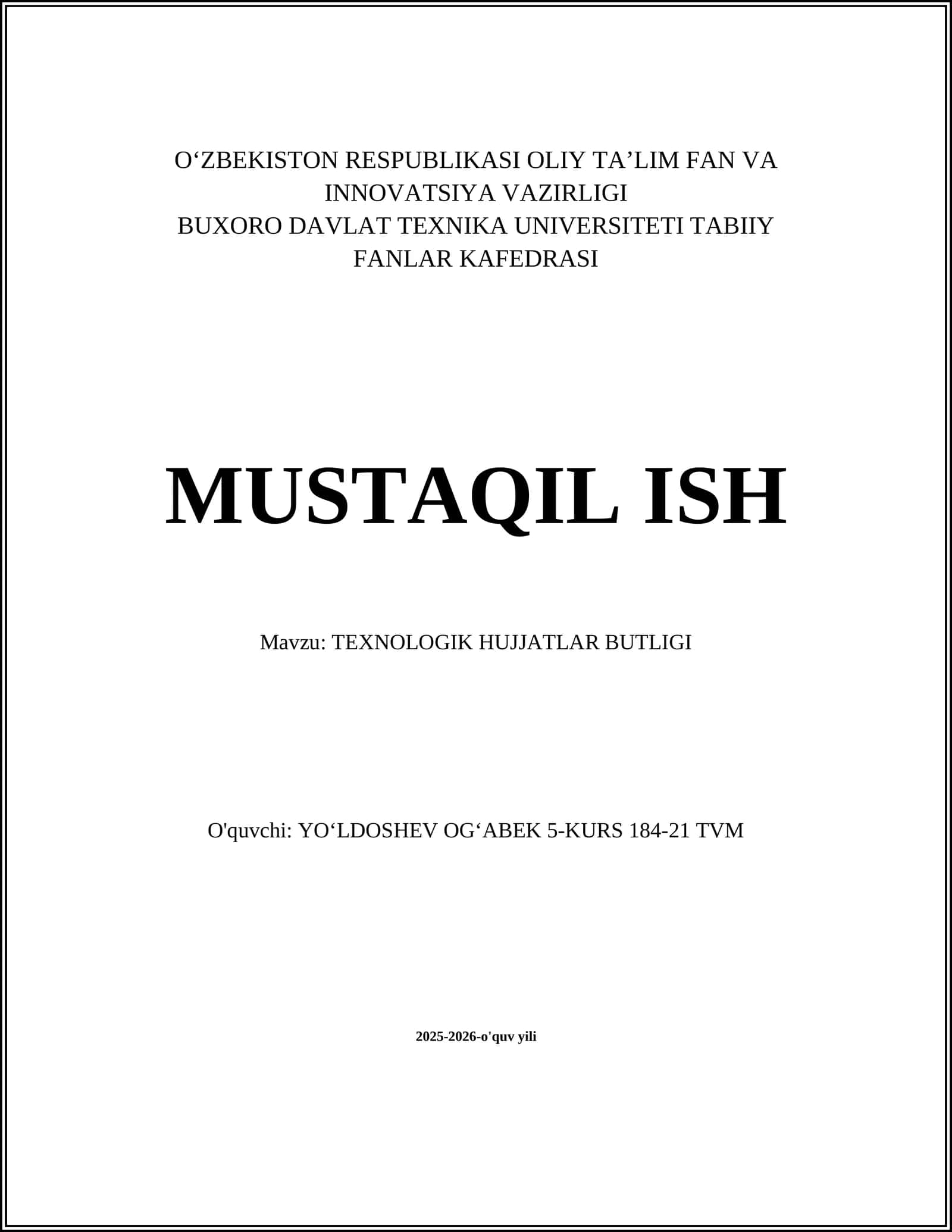TEXNOLOGIK HUJJATLAR BUTLIGI