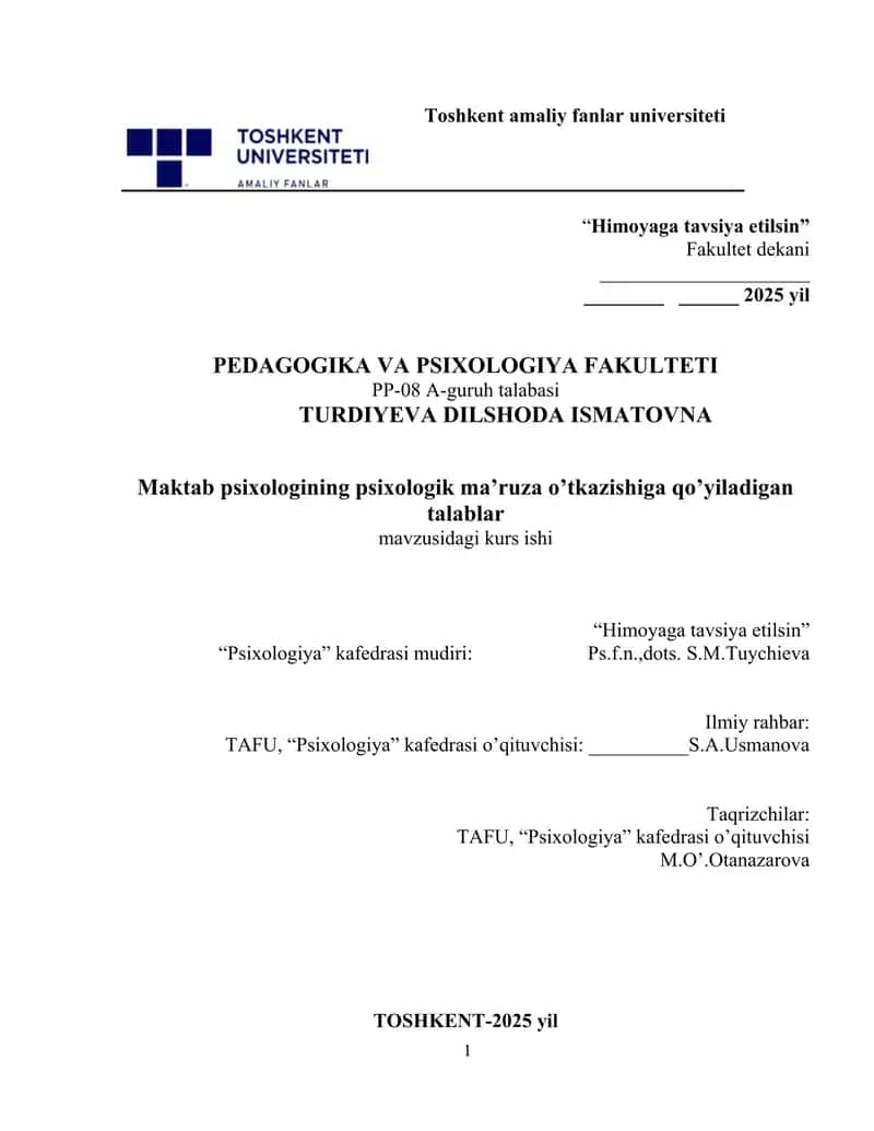 Maktab Psixologiyasi kurs ishi