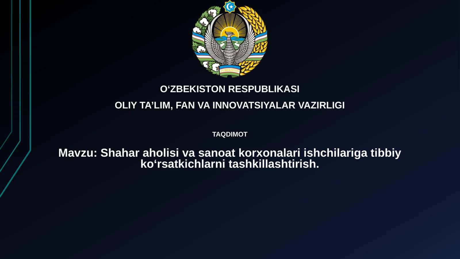 Shaharaholisivasanoatkorxonalariishchilarigatibbiykoʻrsatkichlarnitashkillashtirish