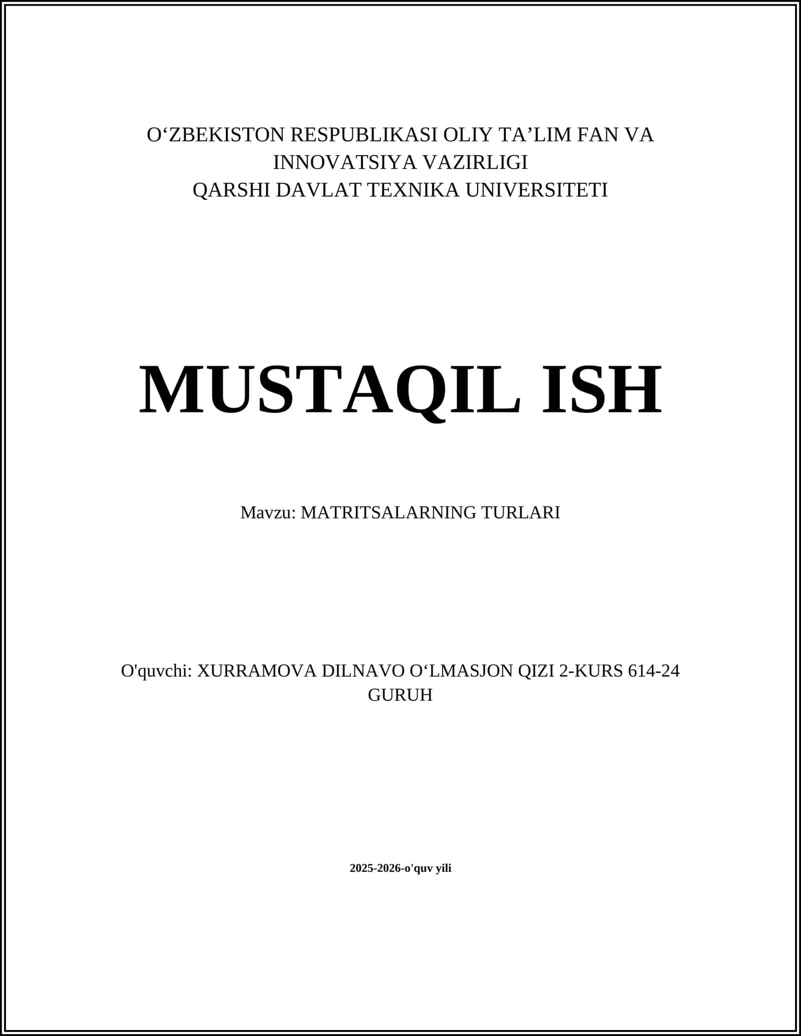 MATRITSALARNING TURLARI