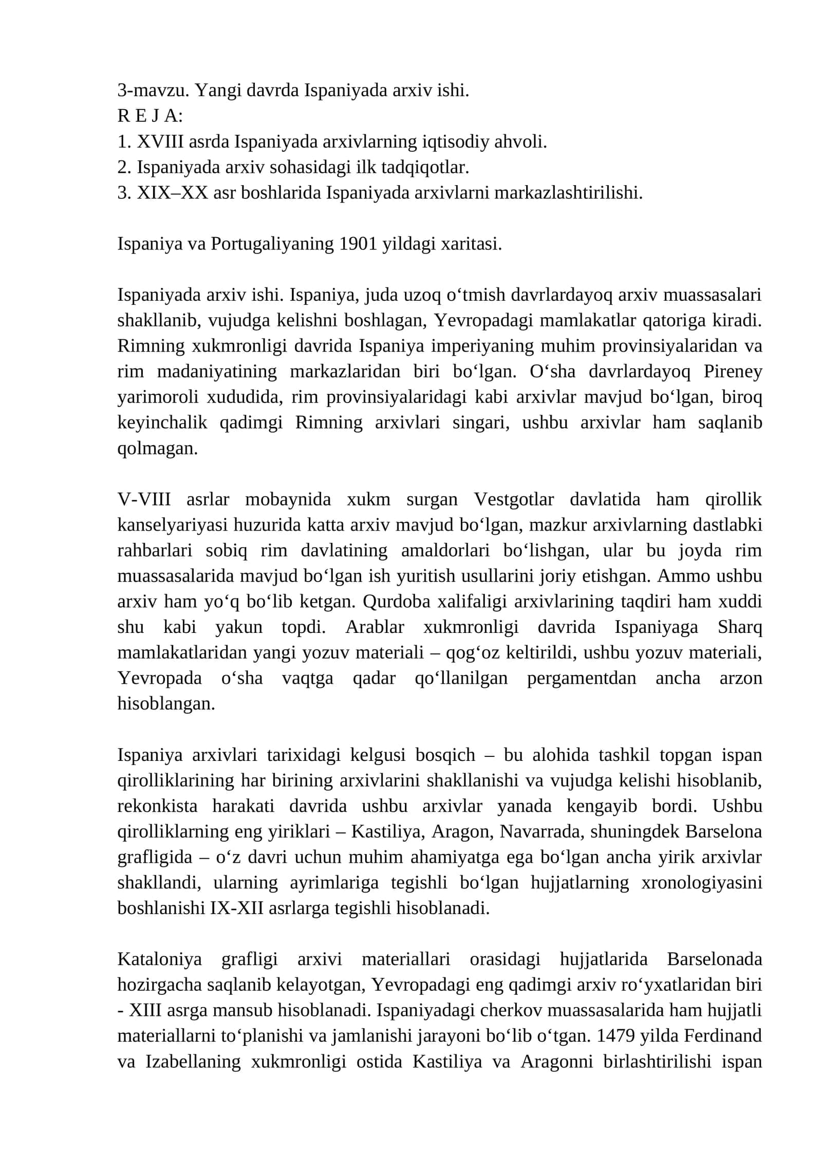 Yangi davrda Ispaniyada arxiv ishi