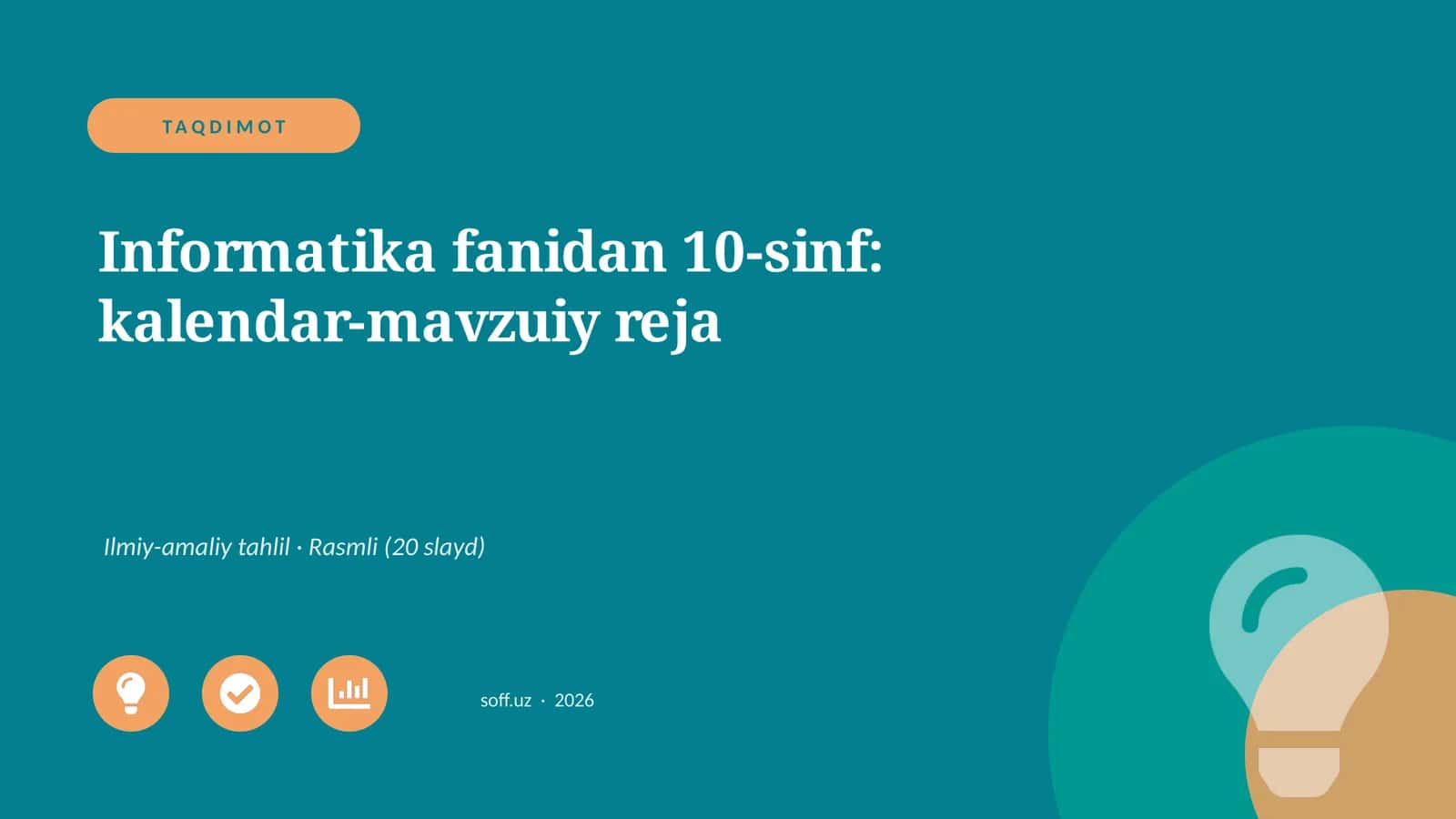 Informatika fanidan 10-sinf: kalendar-mavzuiy reja