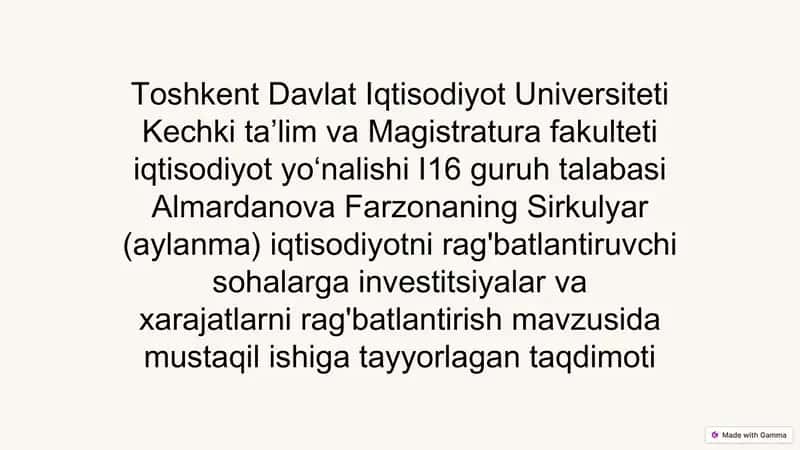 Sirkulyar Iqtisodiyotga Investitsiyalar
