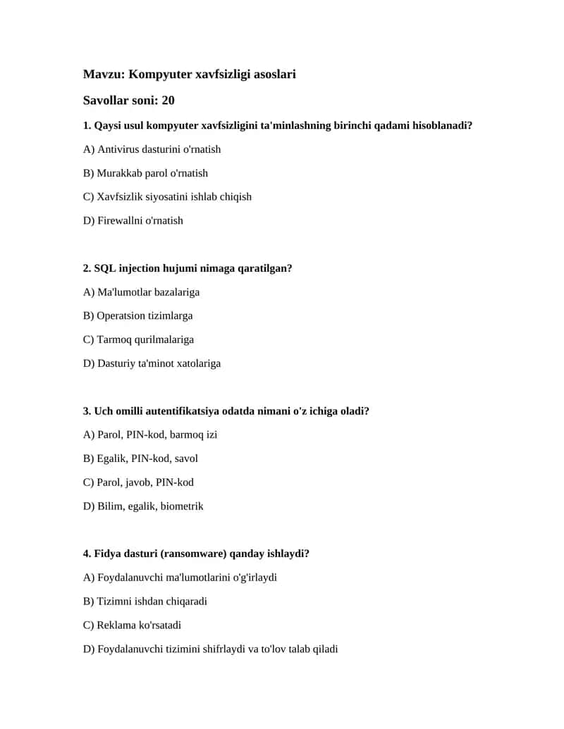 Kompyuter xavfsizligi asoslari