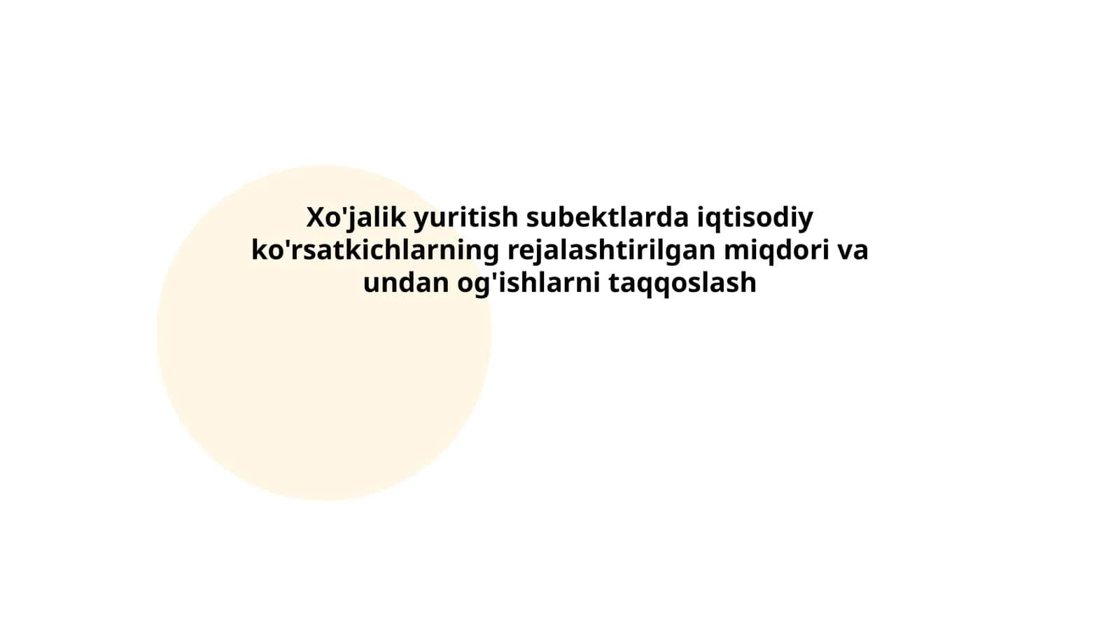 Xo'jalik yuritish subektlarda iqtisodiy ko'rsatkichlarning rejalashtirilgan miqdori va undan og'ishlarni taqqoslash