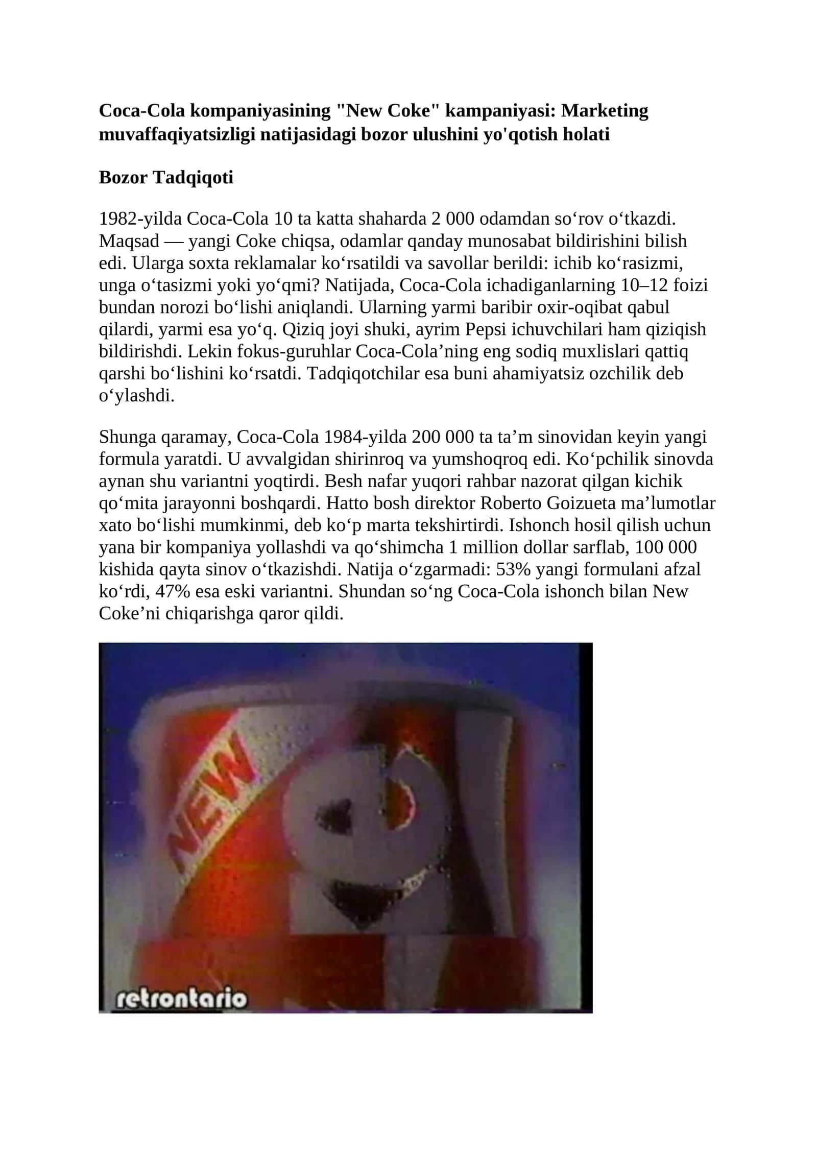 Coca-Cola "New Coke" kampaniyasi