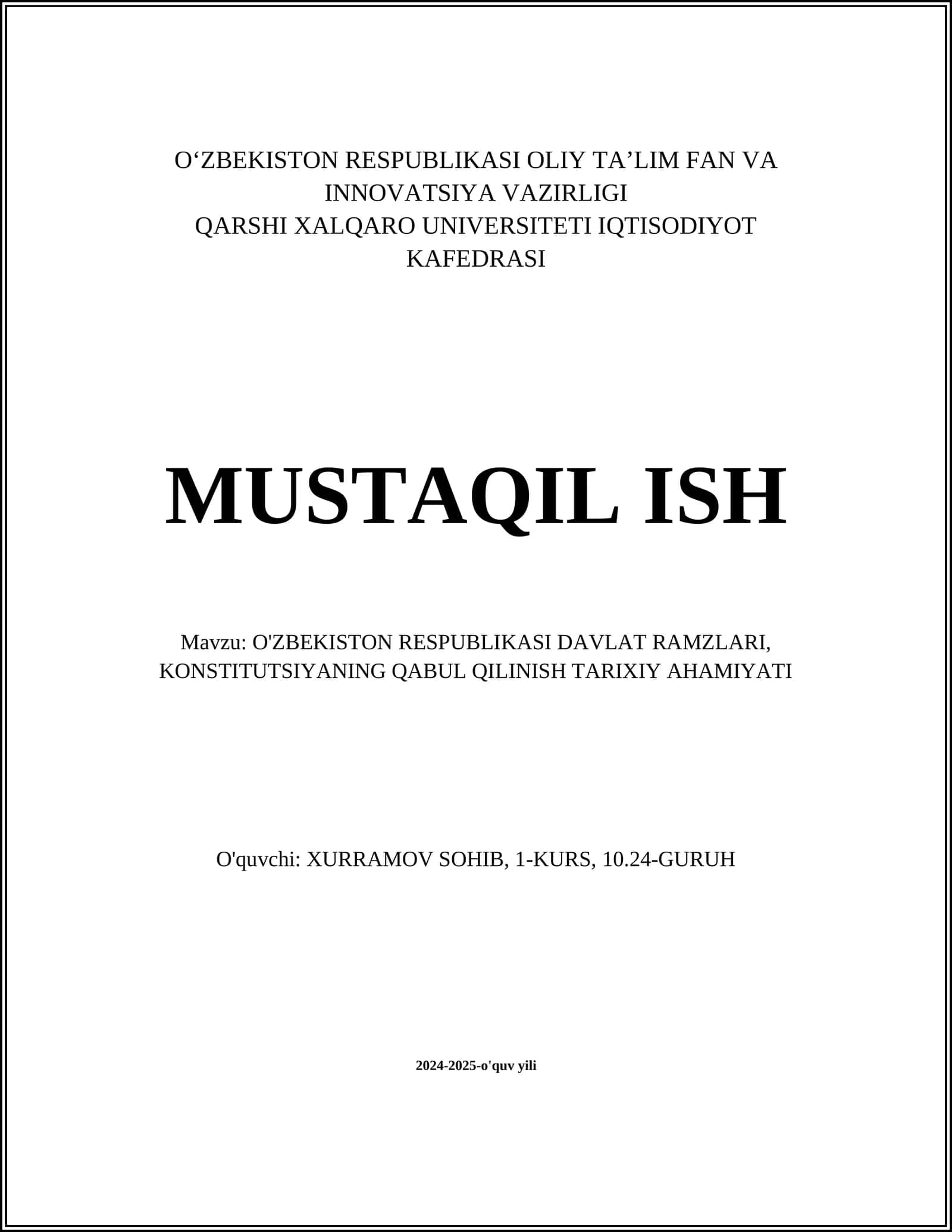 O'ZBEKISTON RESPUBLIKASI DAVLAT RAMZLARI