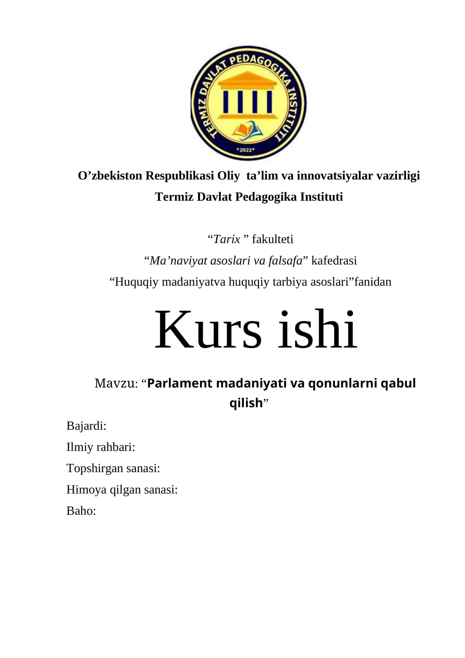 Parlament madaniyati va qonunlarni qabul qilish