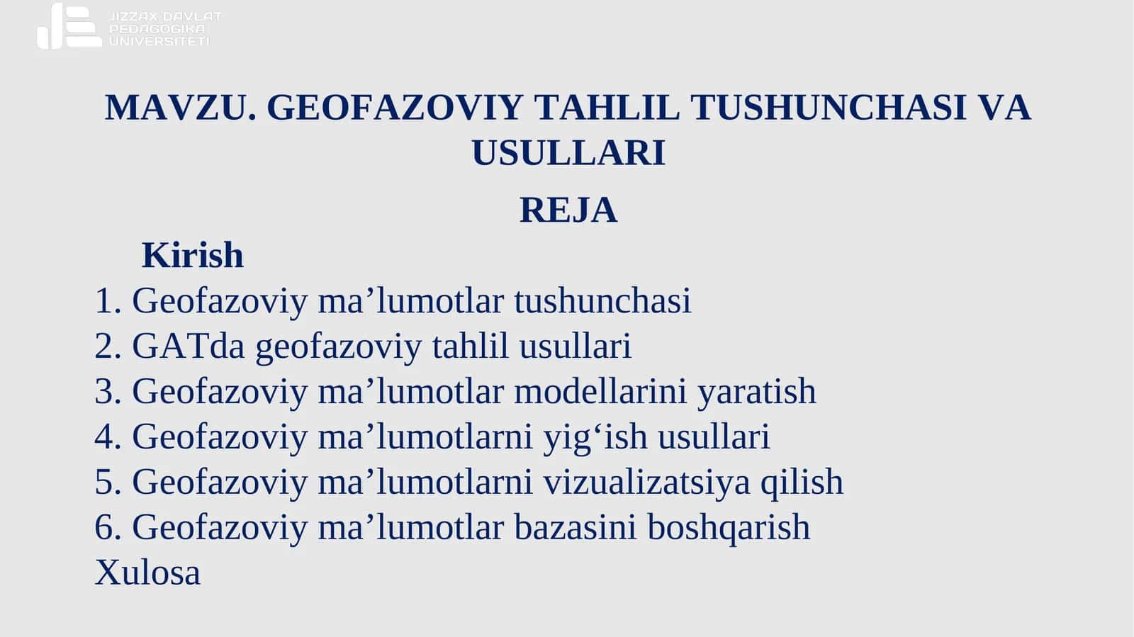 GEOFAZOVIY TAHLIL TUSHUNCHASI VA USULLARI